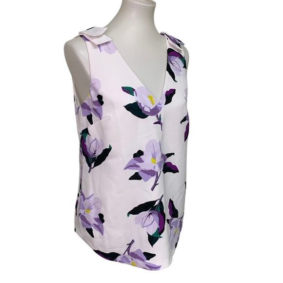 Banana Republic Womens Small White 100% Polyester Floral Sleeveless V Neck Top - Picture 1 of 7